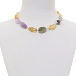Collana in Citrino, Ametista e Prehnite, con scontornato