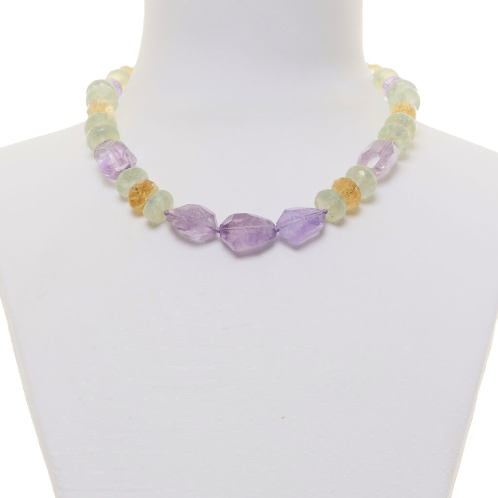 Collana corta in Ametista, Prehnite e Citrino