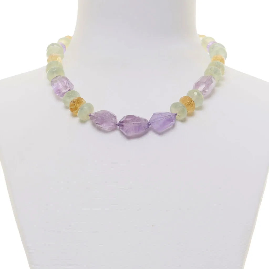 Collana corta in Ametista, Prehnite e Citrino