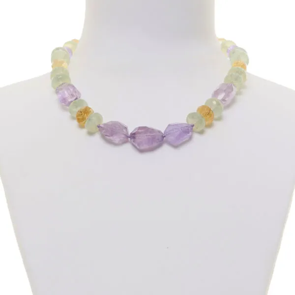 Collana corta in Ametista, Prehnite e Citrino