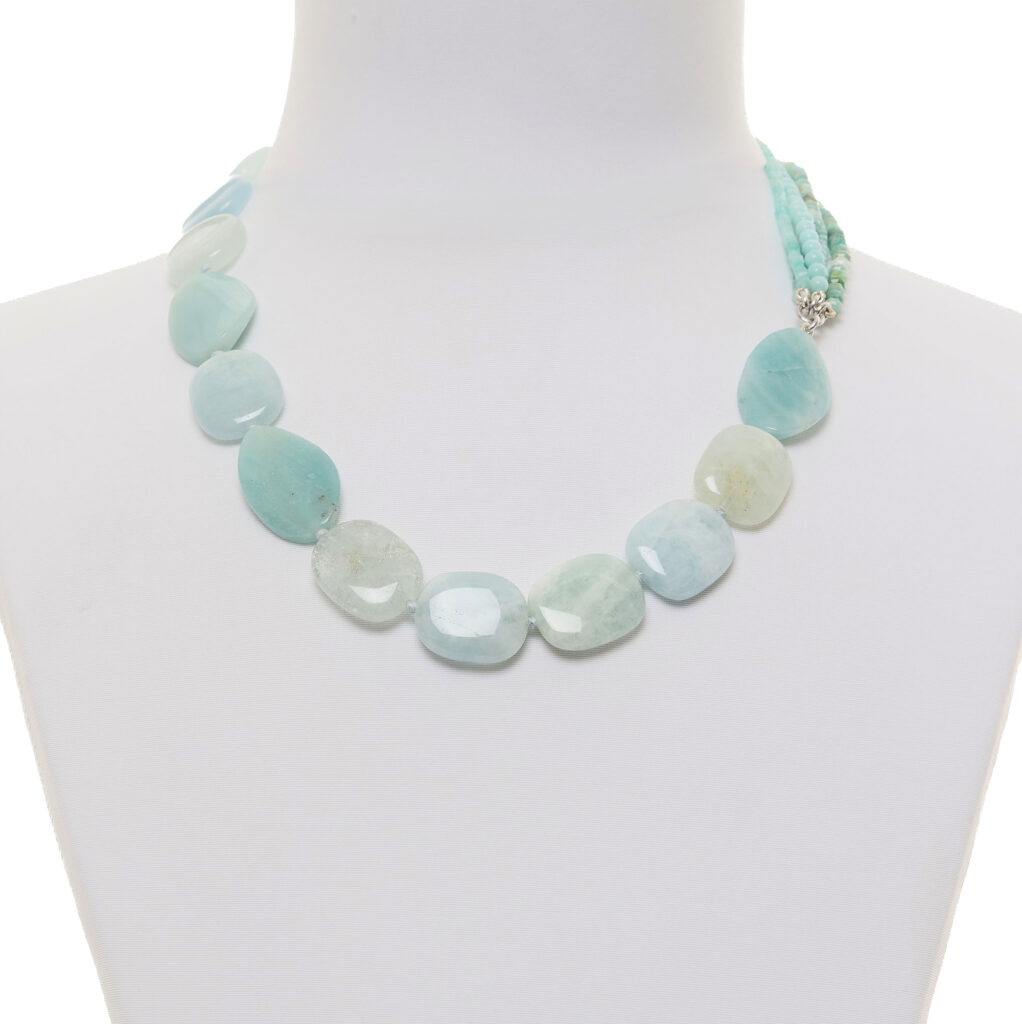 Collana corta in Amazzonite ed Acquamarina