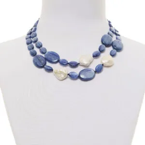 Collana corta a due fili in Cianite e Perle