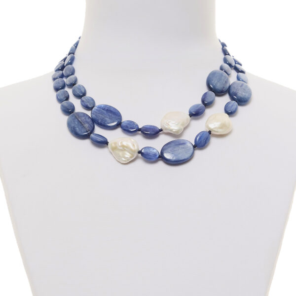 Collana corta a due fili in Cianite e Perle