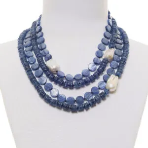 Collana multifilo in Cianite e Perle