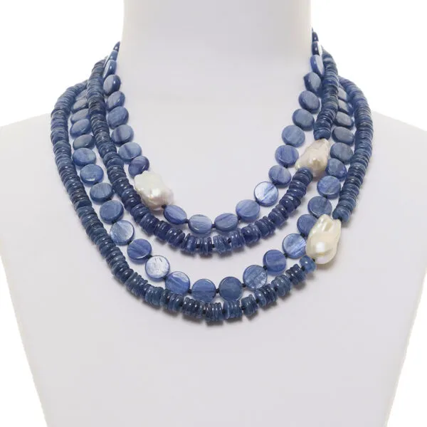 Collana multifilo in Cianite e Perle