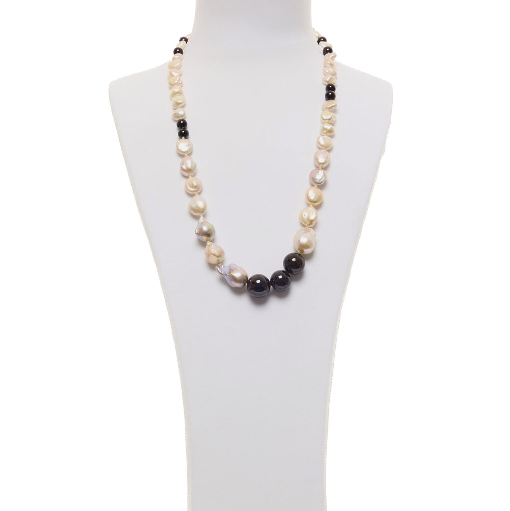 Collana in Perle e Granato a sfera liscia