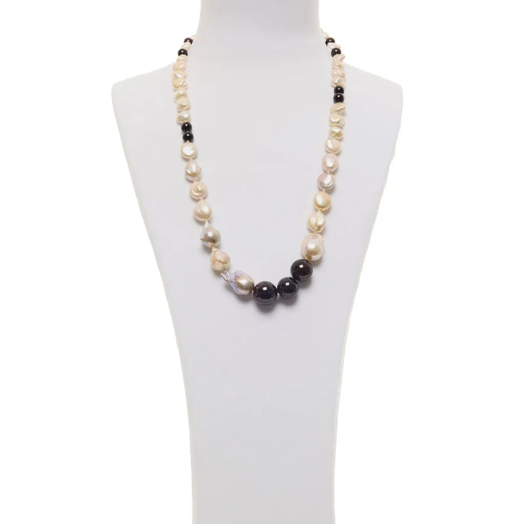 Collana in Perle e Granato a sfera liscia