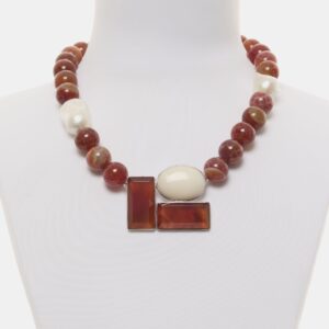 Collana corta in Corniola e Perle con Centrale Artigianale