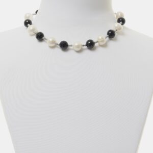 Collana in Agata Nera, Perle ed Ematite Rodiata