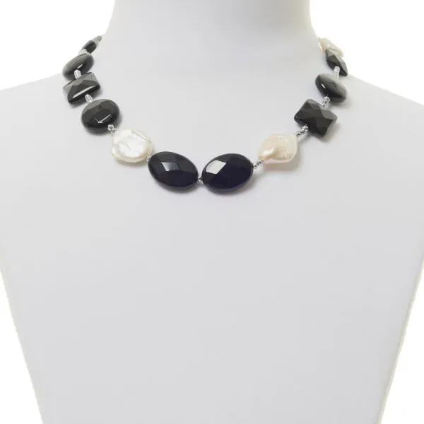 Collana in Agata Nera, Perle ed Ematite