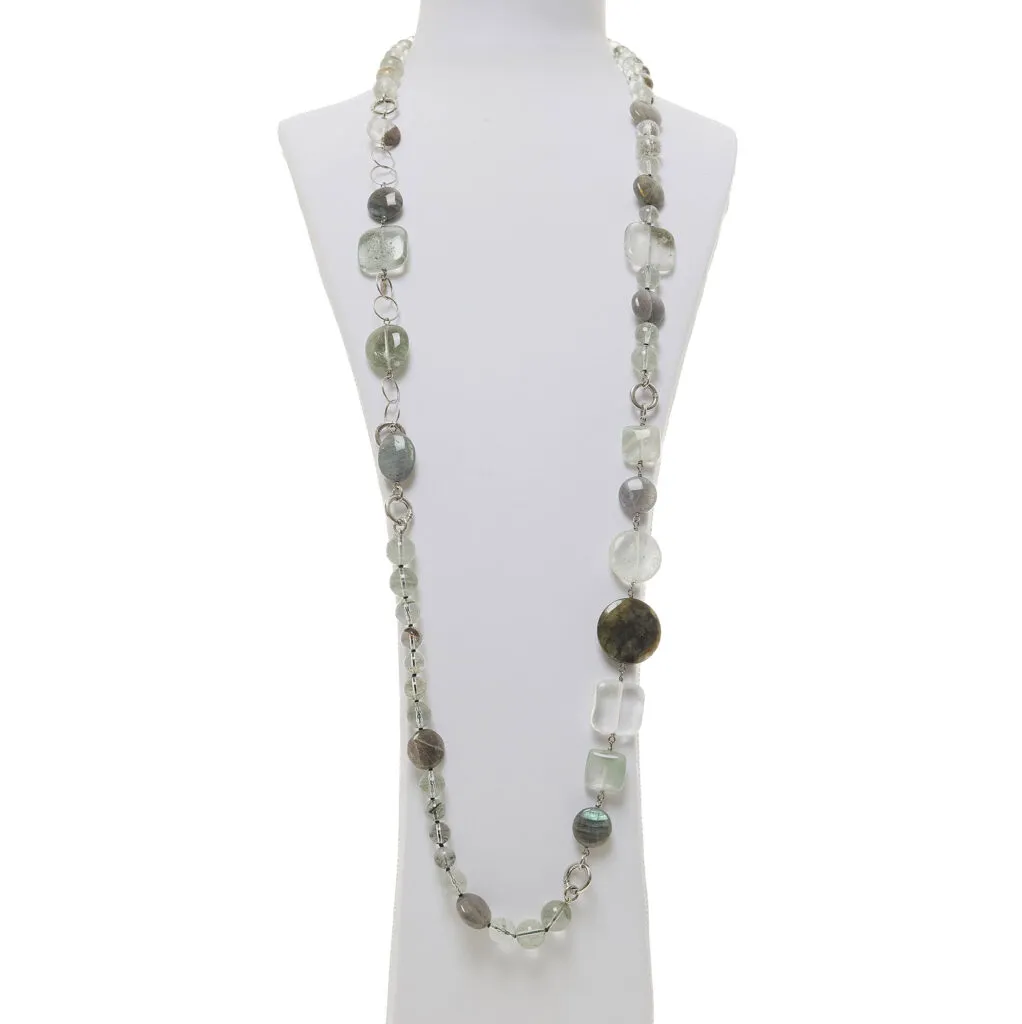 Collana lunga in Labradorite e Lodolite