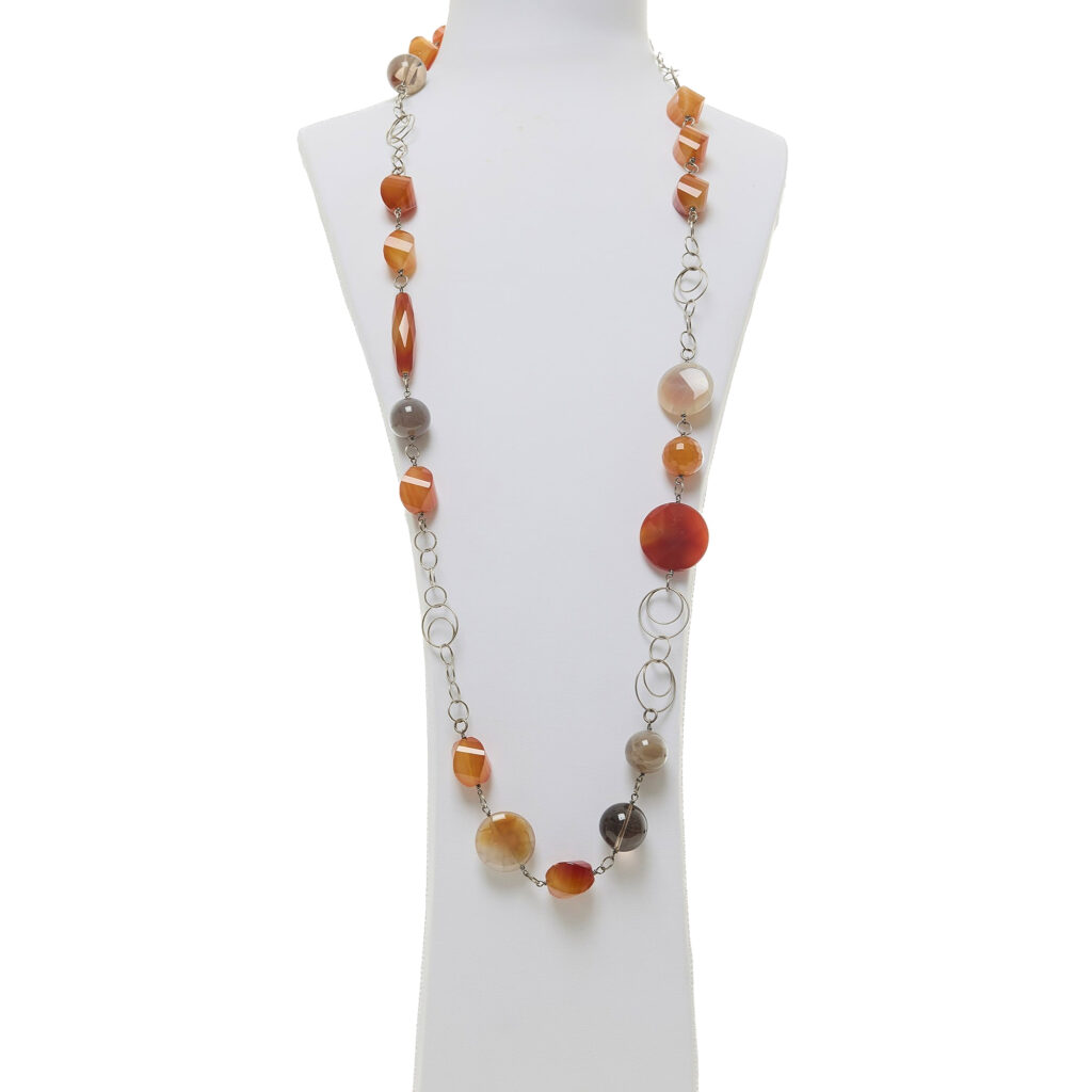 Collana lunga in Corniola e Quarzo Fumè