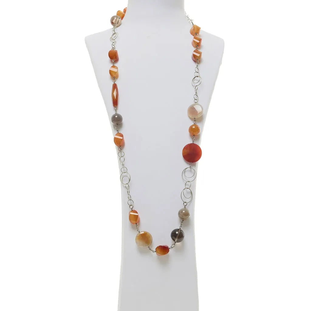 Collana lunga in Corniola e Quarzo Fumè