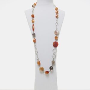 Collana lunga in Corniola e Quarzo Fumè