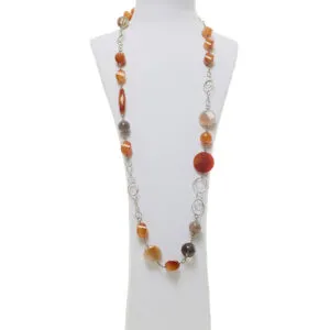 Collana lunga in Corniola e Quarzo Fumè
