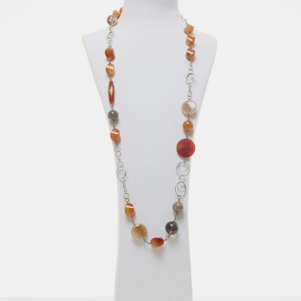 Collana lunga in Corniola e Quarzo Fumè