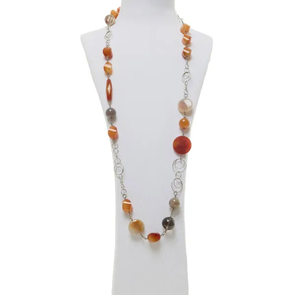Collana lunga in Corniola e Quarzo Fumè
