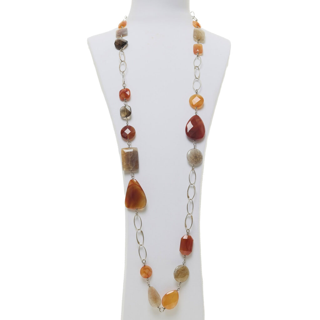 Collana lunga in Corniola e Quarzo Fumè