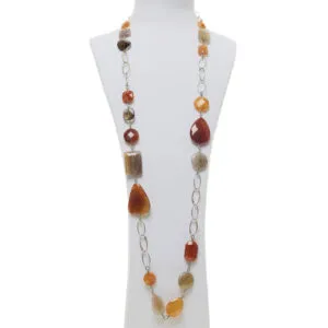 Collana lunga in Corniola e Quarzo Fumè