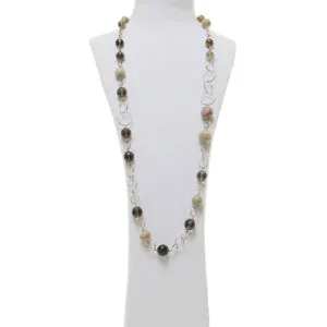 Collana lunga in Corallo Fossile e Quarzo Fumè