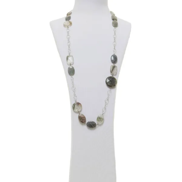 Collana lunga in Labradorite e Lodolite