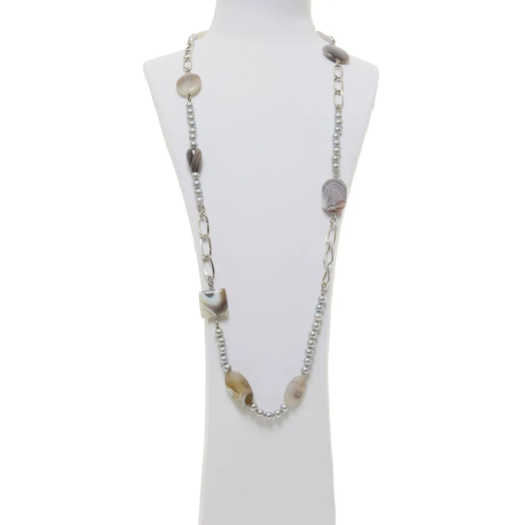 Collana lunga in Perle grigie ed Agata Botswana