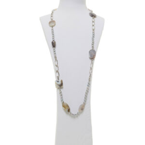 Collana lunga in Perle grigie ed Agata Botswana