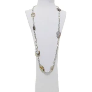 Collana lunga in Perle grigie ed Agata Botswana