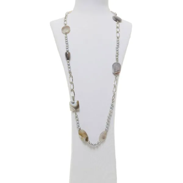 Collana lunga in Perle grigie ed Agata Botswana