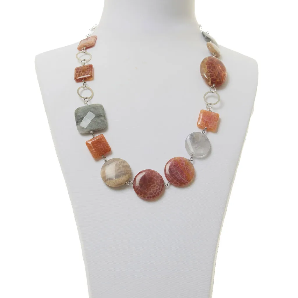 Collana corta in Agata di Fuoco e Quarzo Grigio