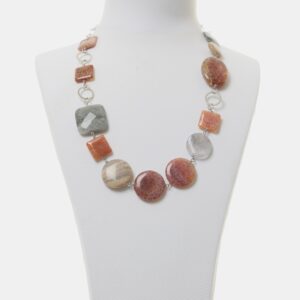 Collana corta in Agata di Fuoco e Quarzo Grigio