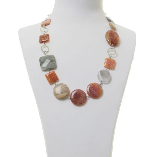 Collana corta in Agata di Fuoco e Quarzo Grigio