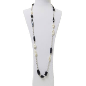 Collana in Agata nera e Perle, con Argento