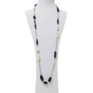 Collana in Agata nera e Perle, con Argento