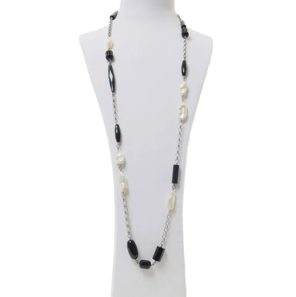 Collana in Agata nera e Perle, con Argento