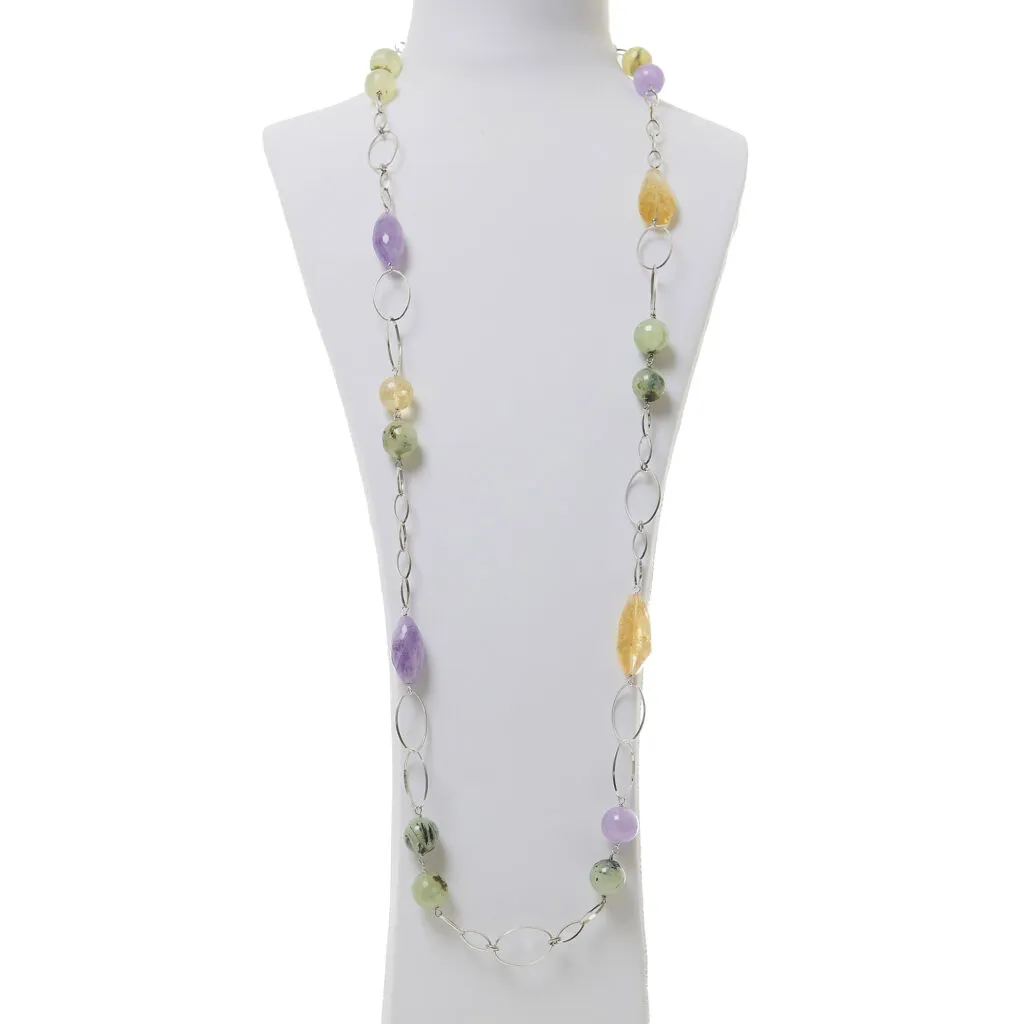 Collana lunga in Prehnite e Ametista