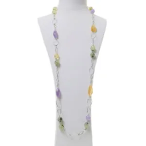 Collana lunga in Prehnite e Ametista