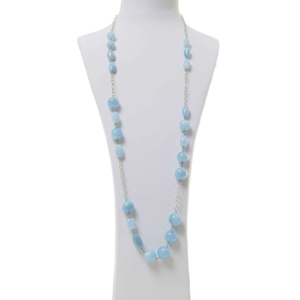 Collana lunga in Acquamarina, con catena in Argento