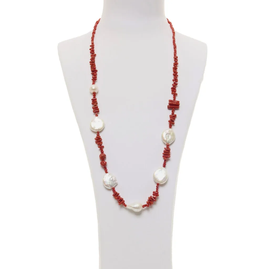Collana in Corallo Rosso e Perle con Argento