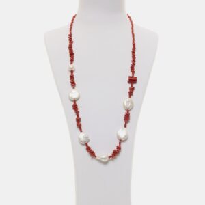 Collana in Corallo Rosso e Perle con Argento