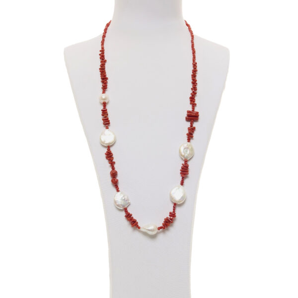 Collana in Corallo Rosso e Perle con Argento