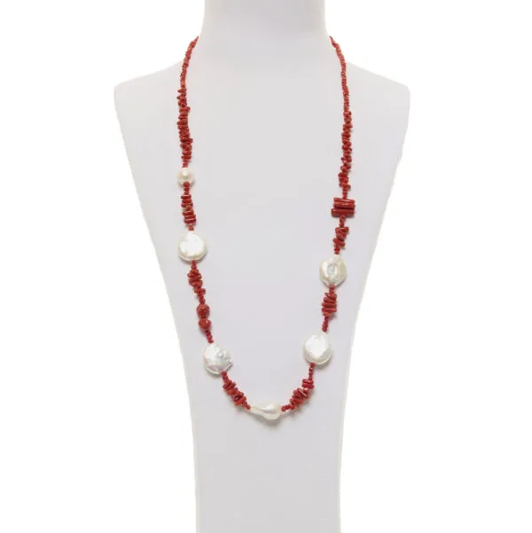 Collana in Corallo Rosso e Perle con Argento