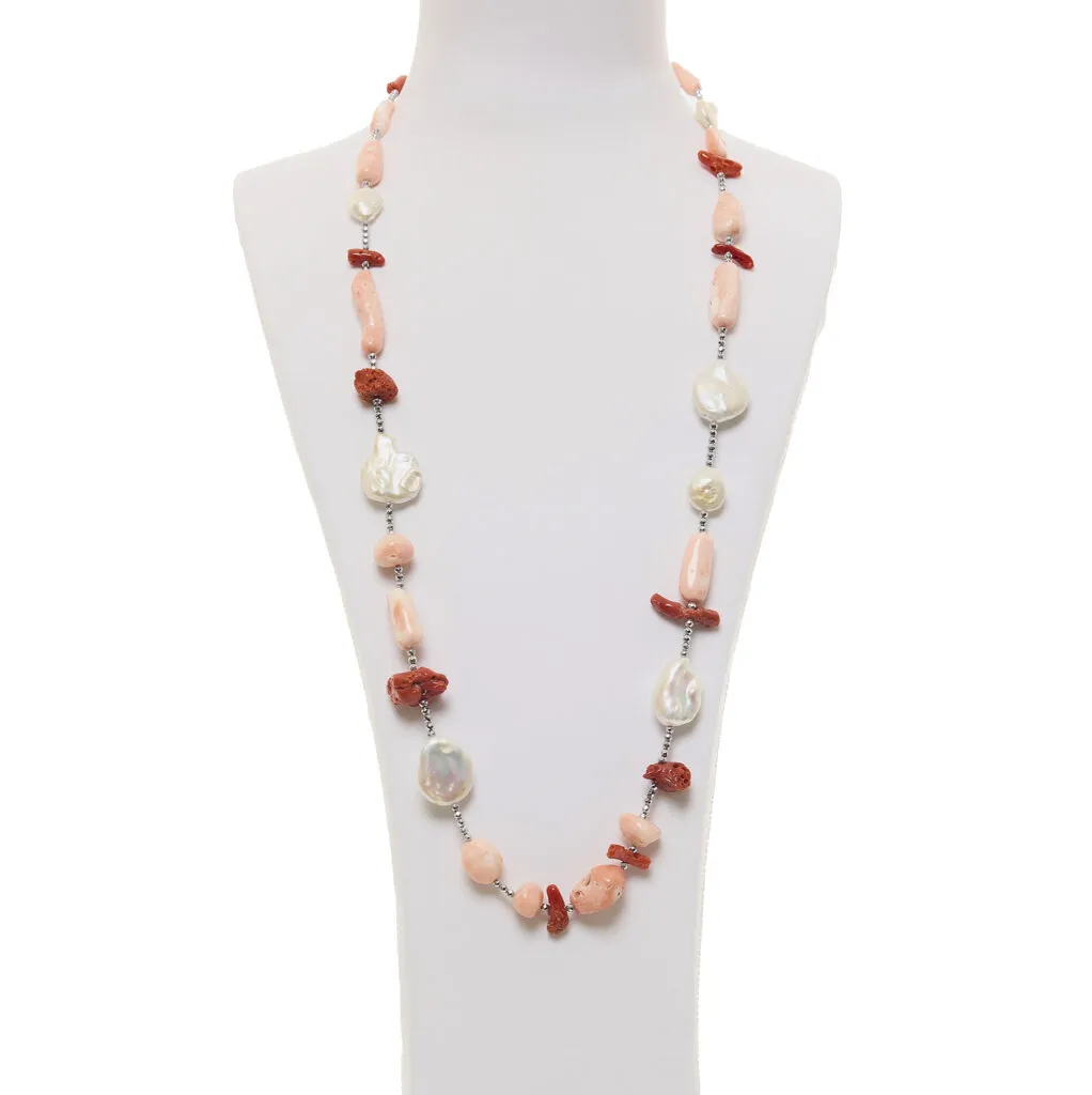 Collana in Corallo Rosso e Pelle d'Angelo con Ematite