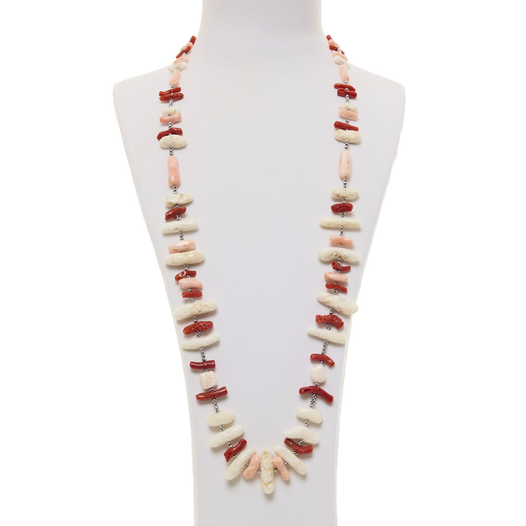 Ketting van rood koraal en engelhuid met hematiet