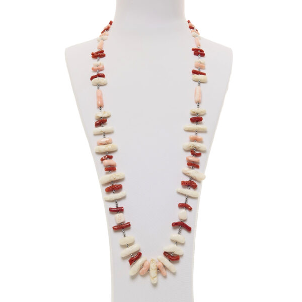 Collana in Corallo Rosso e Pelle d'Angelo con Ematite