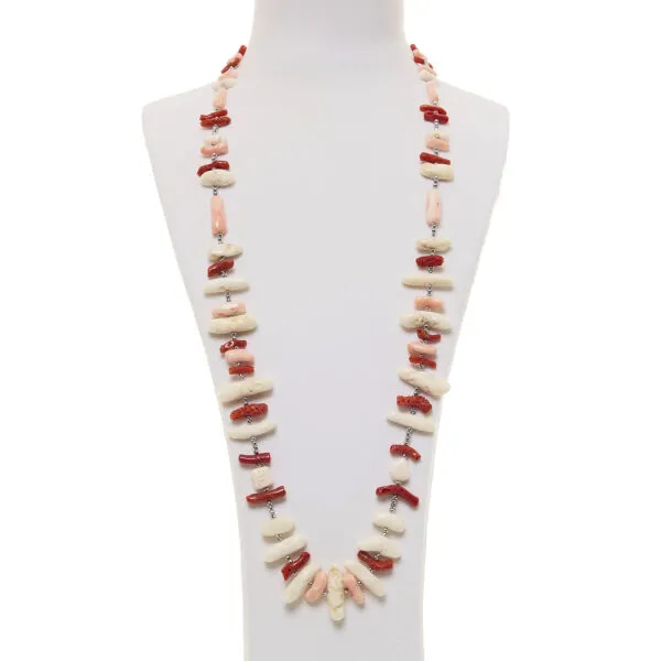 Collana in Corallo Rosso e Pelle d'Angelo con Ematite