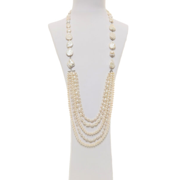 Collana multifilo in Perle di Fiume ed Argento