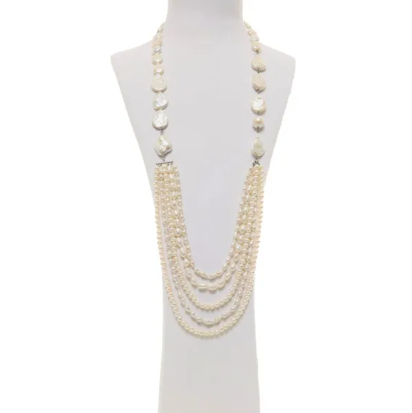 Collana multifilo in Perle di Fiume ed Argento