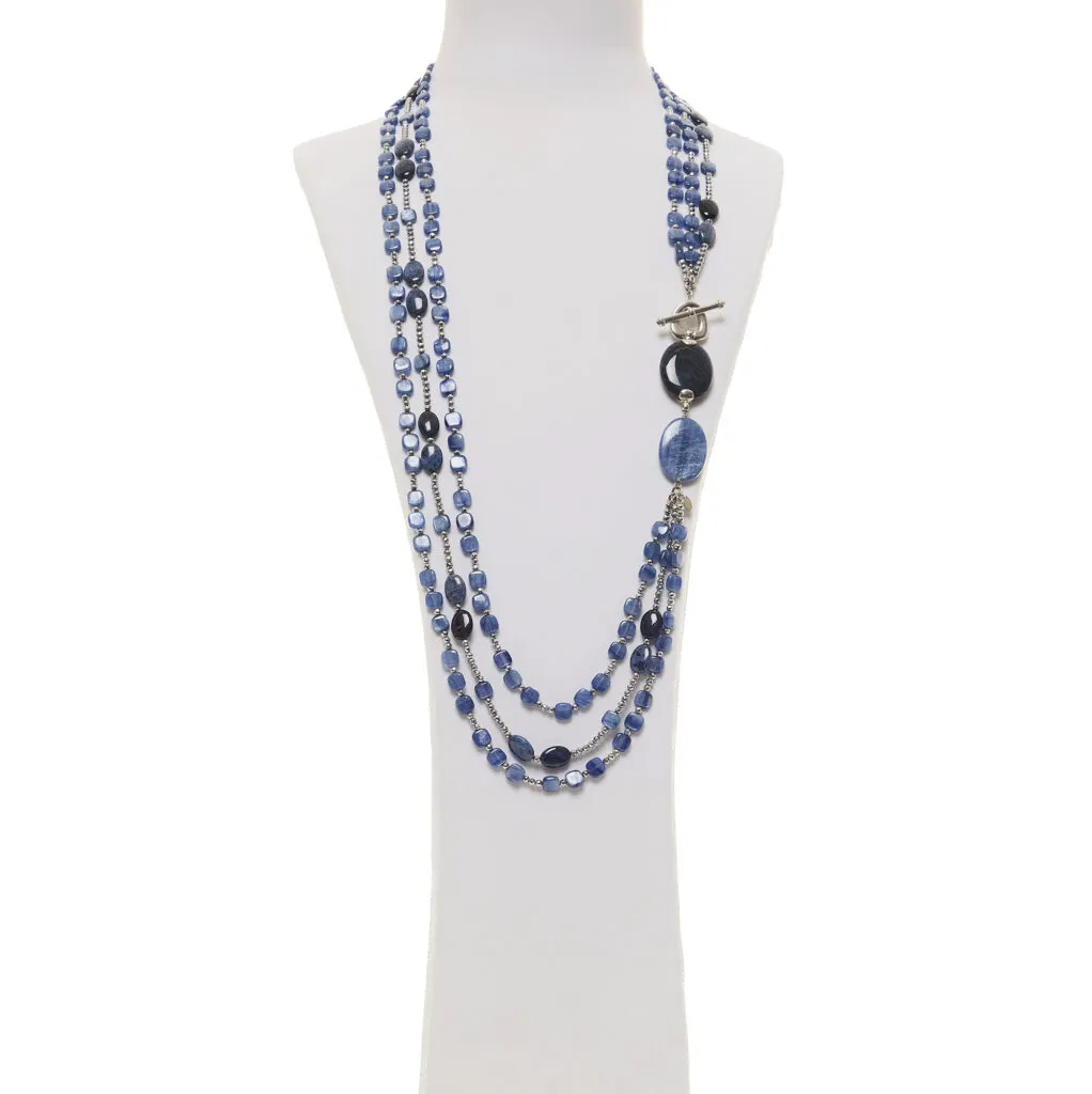 Collana in Cianite e Dumortierite con Ematite rodiata