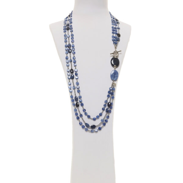 Collana in Cianite e Dumortierite con Ematite rodiata